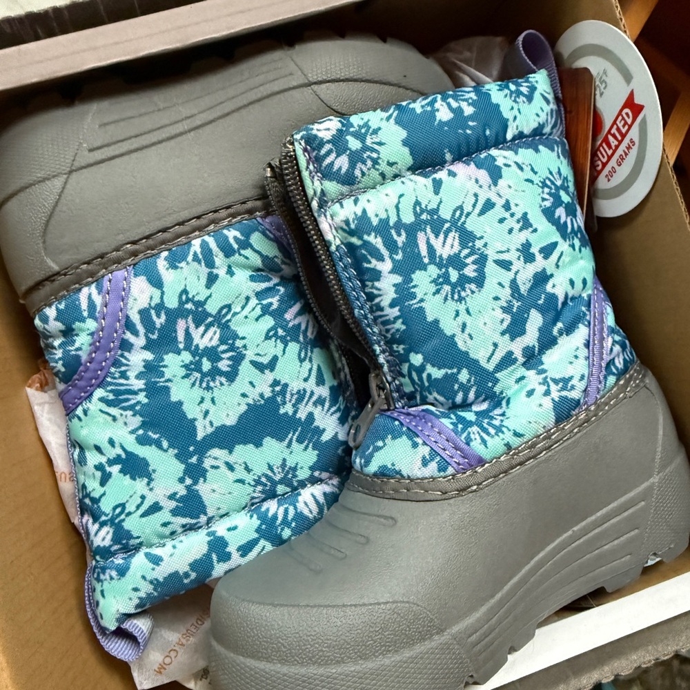 Northside Insulated Winter Boots with Blue Floral Design
